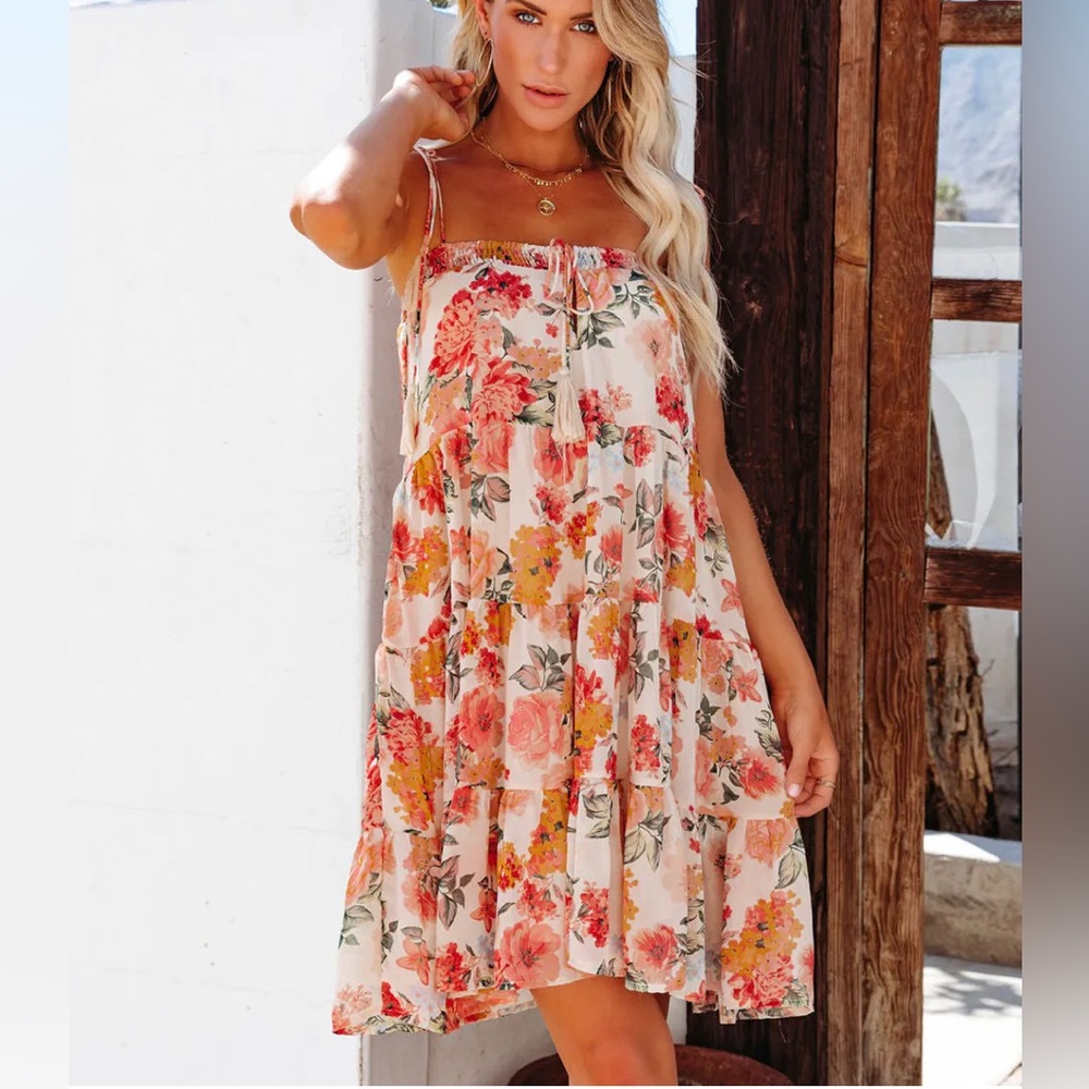 Kiram Floral Tiered Tassel Babydoll Dress